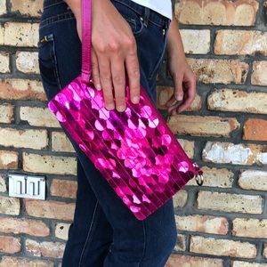 Sparkly Pink Sequin Clutch With Wristlet
